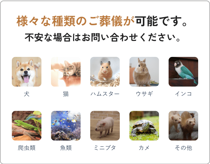 様々な種類のご葬儀が可能です。不安な場合はお問い合わせください。